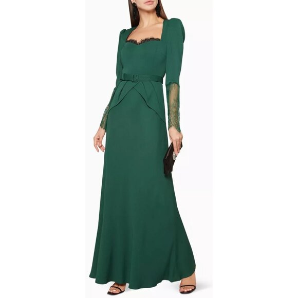 Self-Portrait Jersey Crepe Maxi Dress Dark Green-sz 4 - Picture 1 of 16